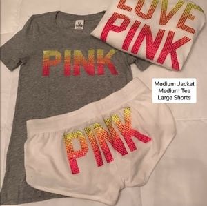 RARE HTF Victoria's Secret PINK matching red orange yellow bling set